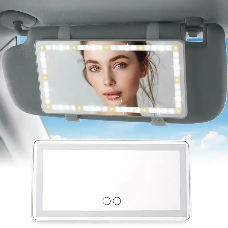 Car Sun Visor Makeup Mirror, LED Touch Screen Adjustable Brightness Auto Interior Makeup HD Mirror, Rechargeable Vanity Mirror,girly car accessories,car stuff Multifunctional Car Led Car Smart Display
