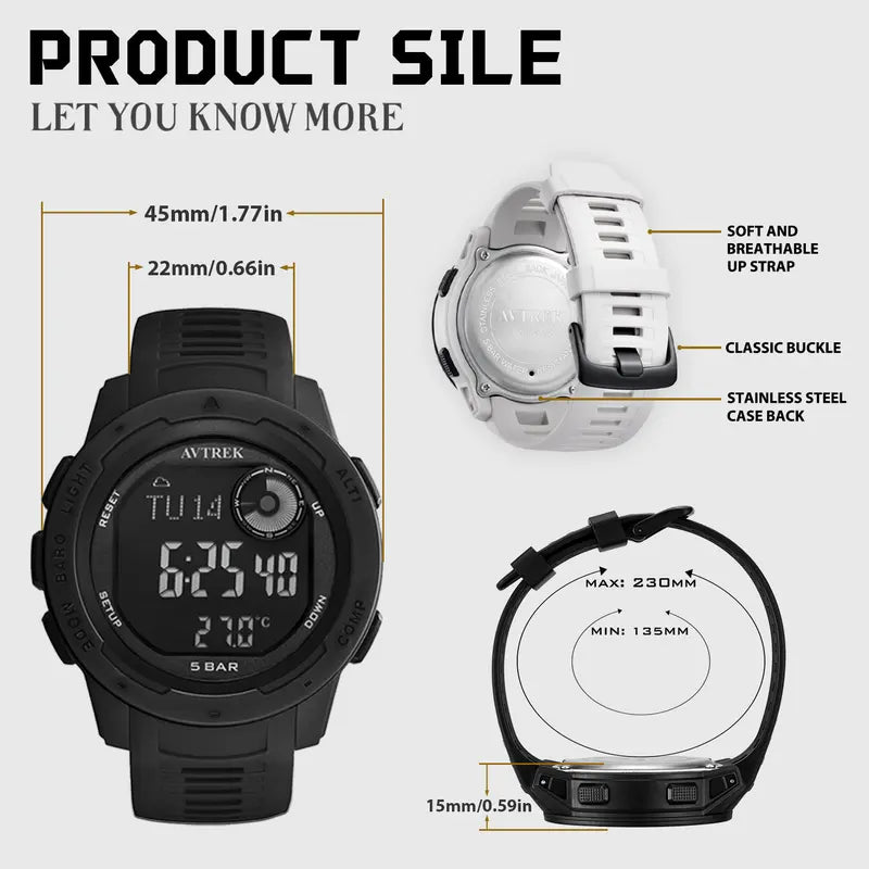 Trendy Multifunctional Tactical Sport Watch for Men Men's Accessories with Luminous Dial, Altimeter, Compass, Stopwatch, 50M Waterproof for Outdoor Hiking, Camping, Trendy Multifunctional Watch sohochic