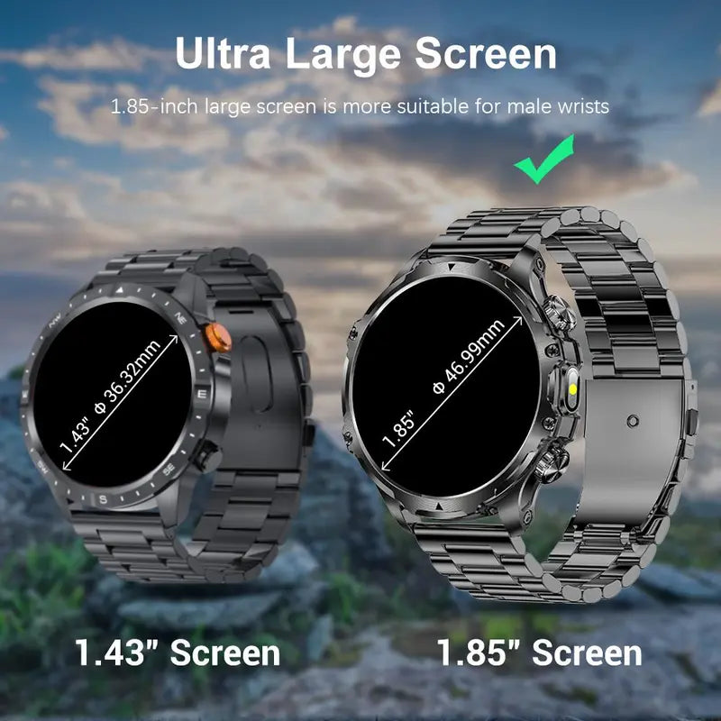 1.85-Inch Large-Screen Smartwatch with Call Answering, Calling, and Message Reminders, Wireless Multifunctional Smart Watch with Spare Silicone Band and Multiple Sports Modes for Men