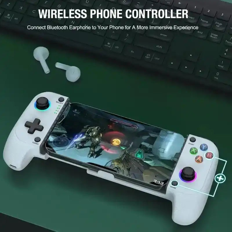 Wireless Mobile Gaming Controller for 100-175mm Smartphones, Rechargeable Portable Controller for iPhone/Android/iPad, Hall Effect Joystick, Turbo, Low Latency Bluetooth, Phone Case Support, Gaming Accessories for Steam, Cool Gadgets Gifts for Him