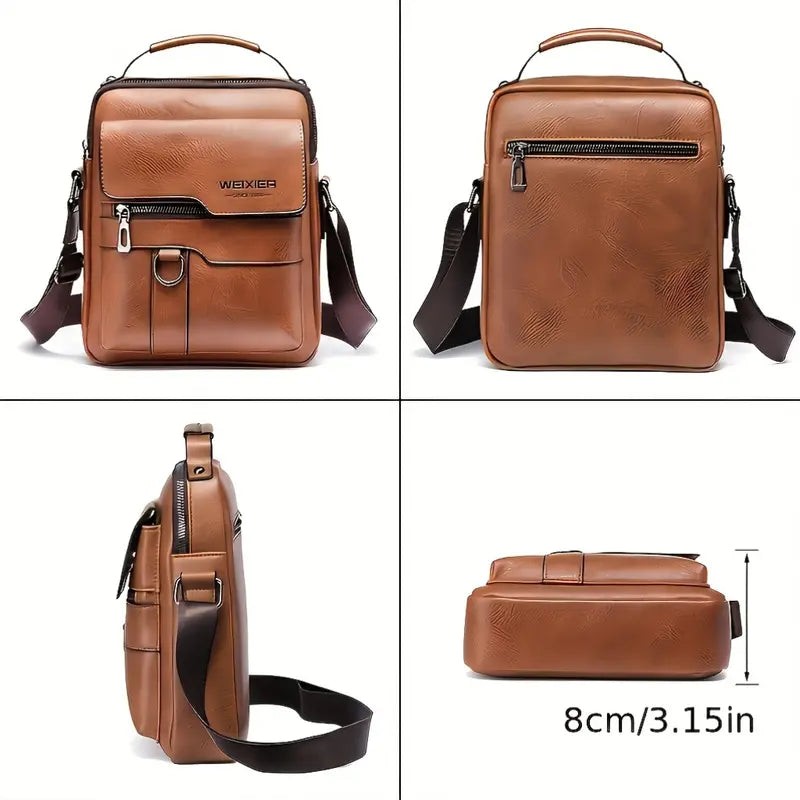 WEIXIER Men's PU Leather Multifunction Messenger Crossbody Bag - Retro Street Vibe, Large Capacity, Adjustable Strap, for Business Travel, Men's Accessories, Birthday Gifts for Him, Thoughtful Mens Gifts for Boyfriend