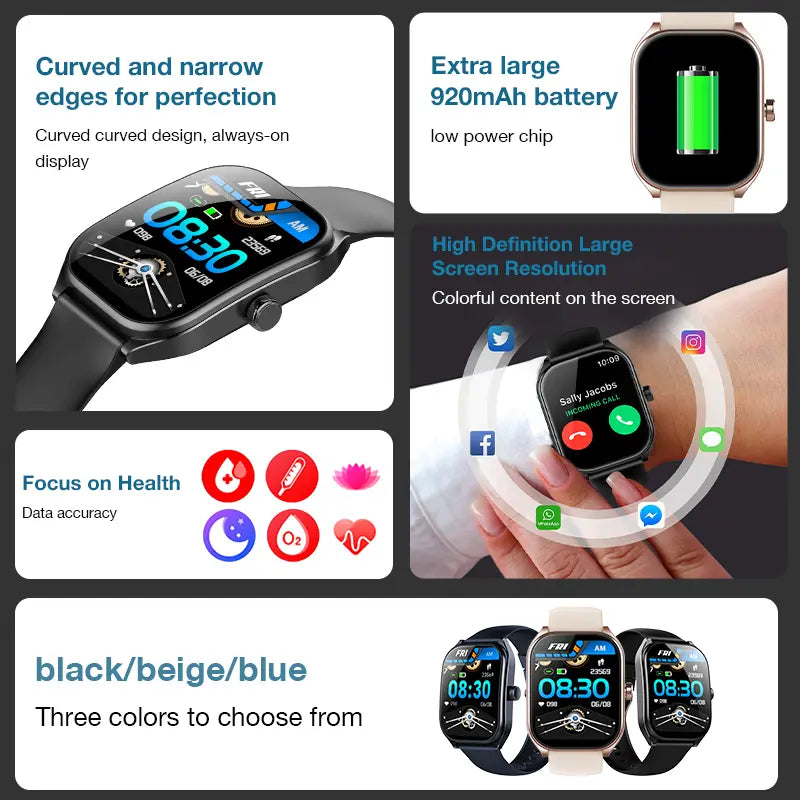Silicone Smart Watch - Business Style Wearable Device, 2.01" HD Curved Touchscreen Smartwatch, Bluetooth Calling, AI Voice Assistant, IP68 Waterproof, 100+ Sports Tracking Modes, Health & Fitness Tracker, Android & iOS Compatible, Father's Day Gift