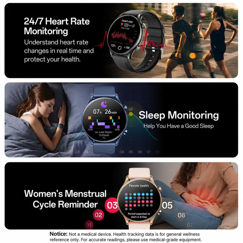 1.43 AMOLED Display, Bluetooth Calls, Fitness & Sleep Tracking, 110+Sport Modes, IP68 Water Resistant, Fast Charging, 120-Hour Battery, iOS & Android, Great Gift for Men & Women.