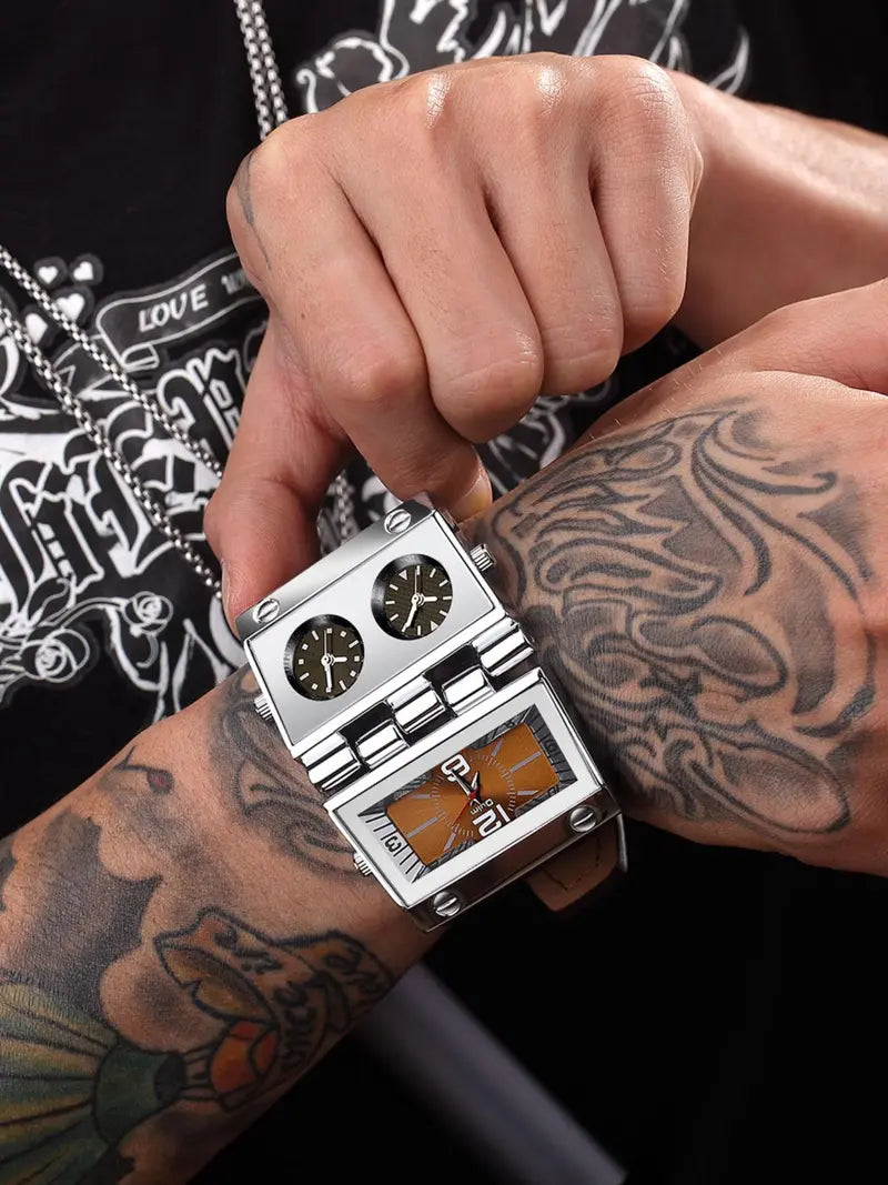 Men's Street Style Rectangle Dial Quartz Watch, Fashionable Stylish Watch, Fashionable Analog Watch, Fashion Watch for Party, Daily Clothing Decor, Trendy All-match Watch for Birthday Gift with Box