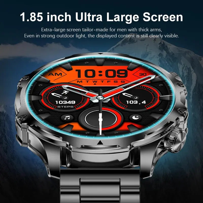 1.85-Inch Large-Screen Smartwatch with Call Answering, Calling, and Message Reminders, Wireless Multifunctional Smart Watch with Spare Silicone Band and Multiple Sports Modes for Men