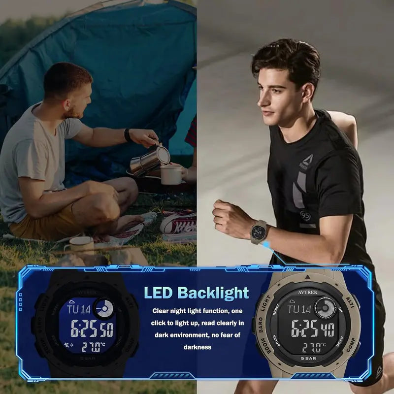 Trendy Multifunctional Tactical Sport Watch for Men Men's Accessories with Luminous Dial, Altimeter, Compass, Stopwatch, 50M Waterproof for Outdoor Hiking, Camping, Trendy Multifunctional Watch sohochic