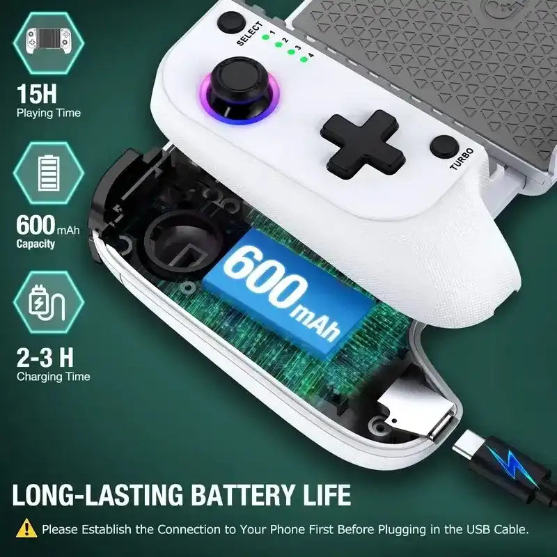 Wireless Mobile Gaming Controller for 100-175mm Smartphones, Rechargeable Portable Controller for iPhone/Android/iPad, Hall Effect Joystick, Turbo, Low Latency Bluetooth, Phone Case Support, Gaming Accessories for Steam, Cool Gadgets Gifts for Him
