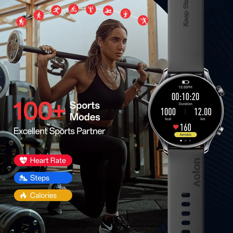 1.43 AMOLED Display, Bluetooth Calls, Fitness & Sleep Tracking, 110+Sport Modes, IP68 Water Resistant, Fast Charging, 120-Hour Battery, iOS & Android, Great Gift for Men & Women.