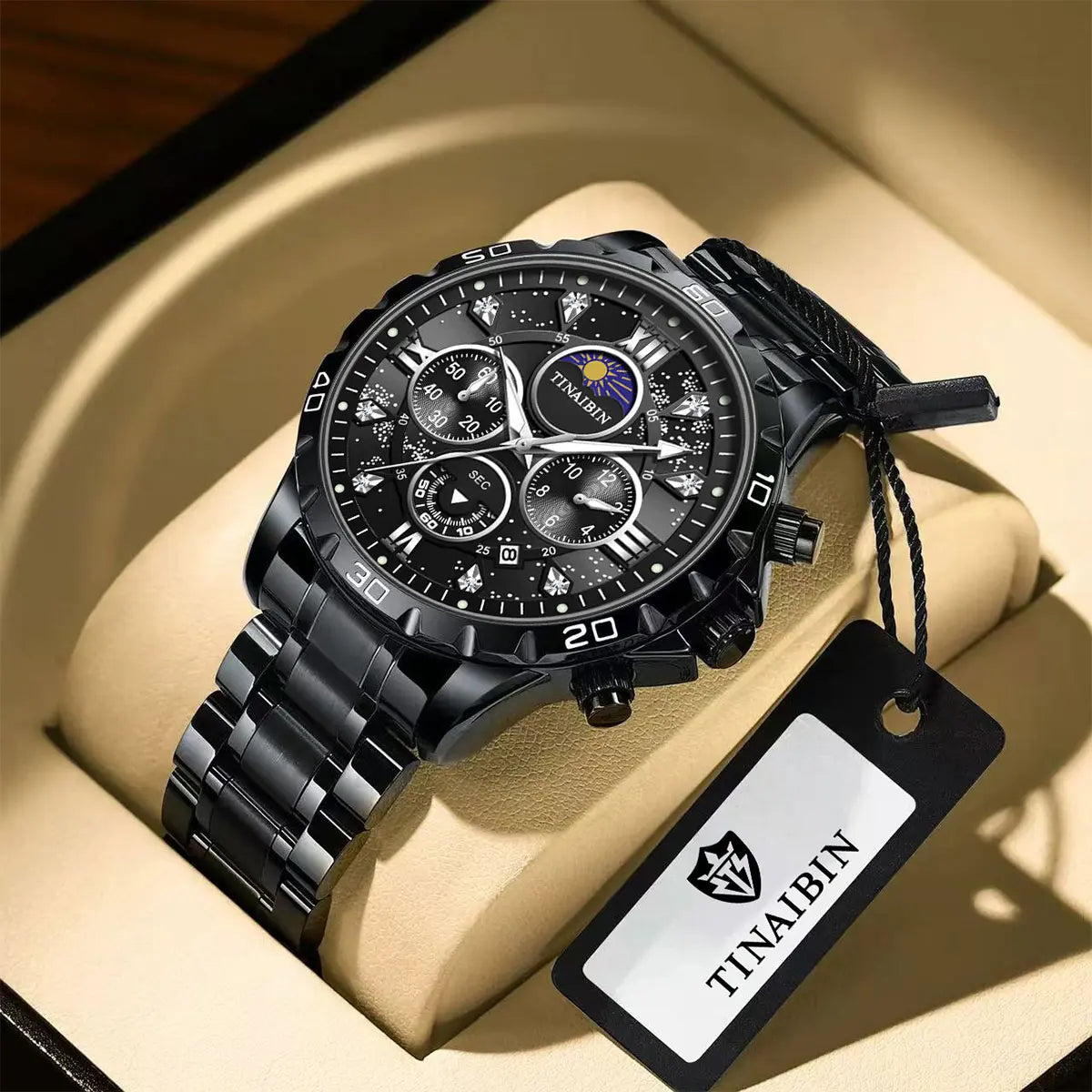 Men's Luxury Watch Men's Quartz Watch with Date Display, Men's Round Dial Steel Strap Waterproof Luminous Dial, Watch Suitable for Party and Casual Wear, Gift Set with Box