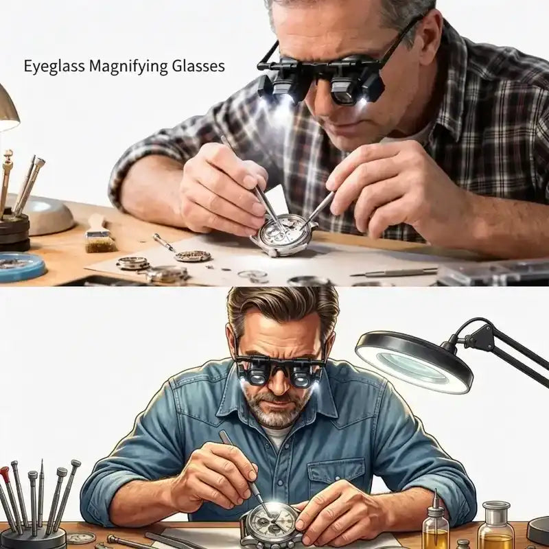 Unisex Hands-Free Head Mount Magnifier, Adjustable 2x-24x Lenses, LED Lighting, Compact Portable Phone Accessory for Sports & Outdoor Hobbyists’ Precision Repair Tools and Gadgets
