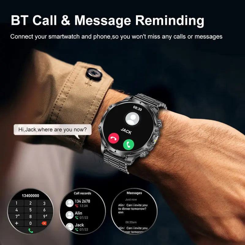 1.85-Inch Large-Screen Smartwatch with Call Answering, Calling, and Message Reminders, Wireless Multifunctional Smart Watch with Spare Silicone Band and Multiple Sports Modes for Men