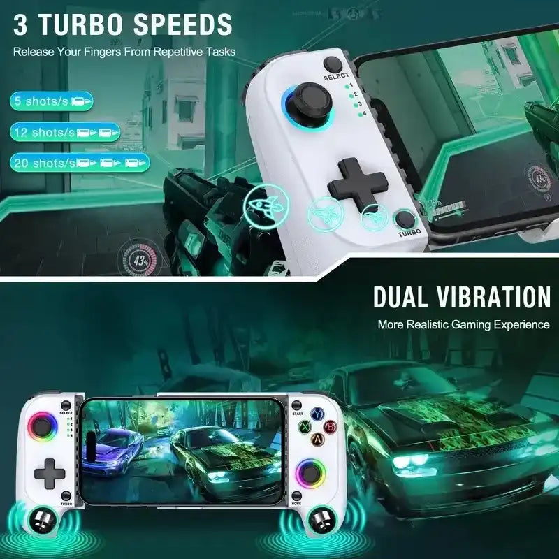 Wireless Mobile Gaming Controller for 100-175mm Smartphones, Rechargeable Portable Controller for iPhone/Android/iPad, Hall Effect Joystick, Turbo, Low Latency Bluetooth, Phone Case Support, Gaming Accessories for Steam, Cool Gadgets Gifts for Him