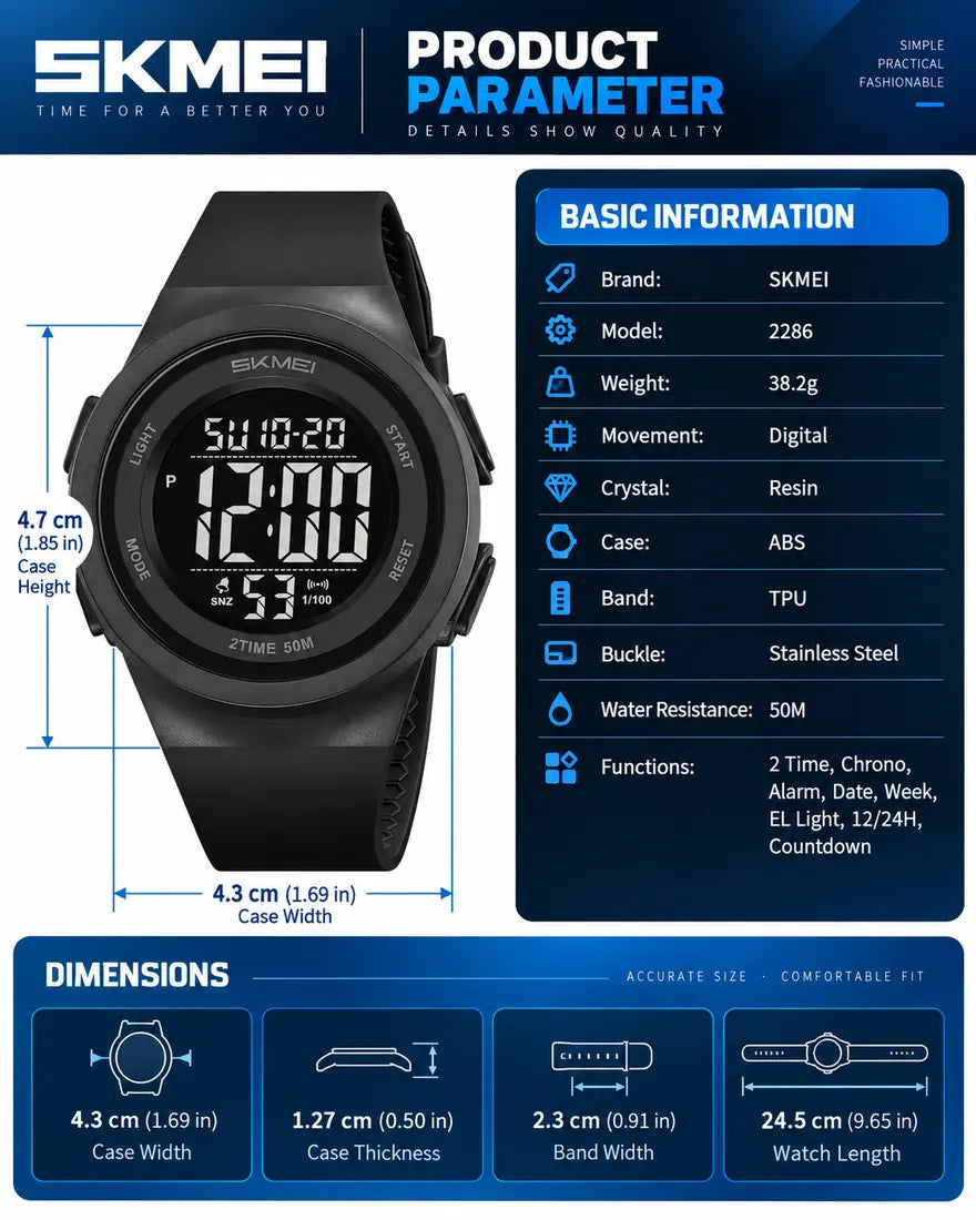 Men's Fashion Digital Watch, Casual Sporty Digital Watch with Luminous Dial & Alarm Mode, Waterproof Watch with Digital Display for Men