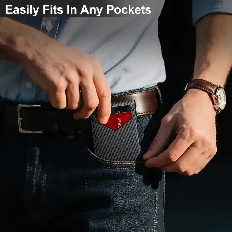 Men's RFID Minimalist Bifold Wallet – Slim ID Window, Pop-Up Card Holder & Money Clip