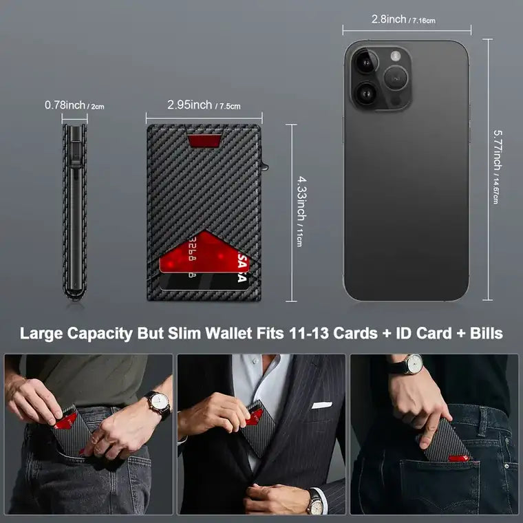 Men's RFID Minimalist Bifold Wallet – Slim ID Window, Pop-Up Card Holder & Money Clip