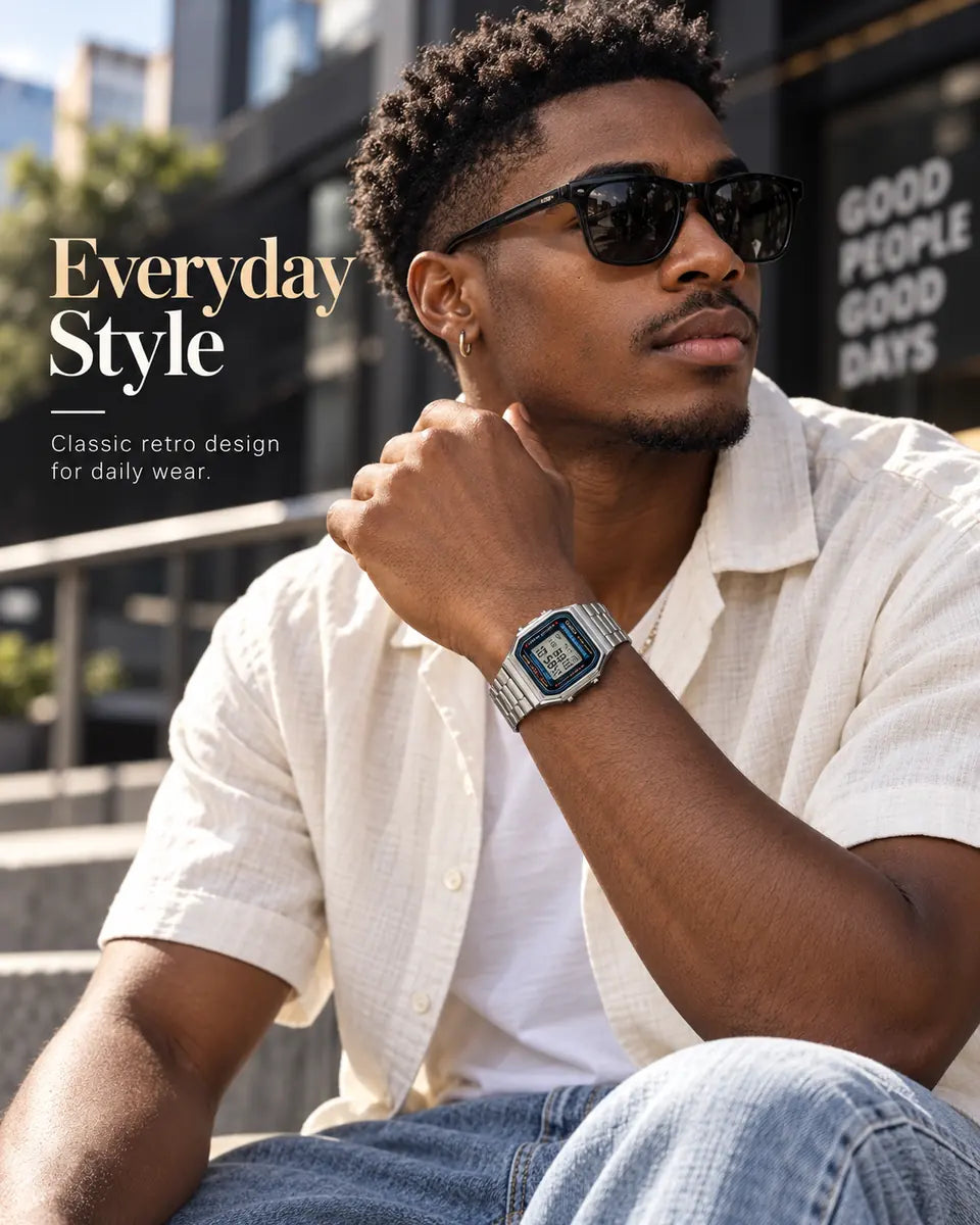 A168W-1 Stainless Steel Digital Watch - EL Backlight, Alarm & Stopwatch | Saa ya Dijitali ya Chuma Cha Pua Imara kwa Wanaume