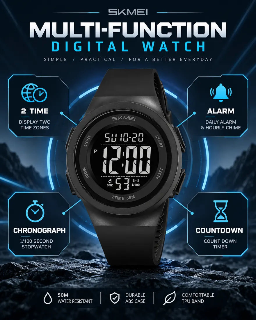 Men's Fashion Digital Watch, Casual Sporty Digital Watch with Luminous Dial & Alarm Mode, Waterproof Watch with Digital Display for Men