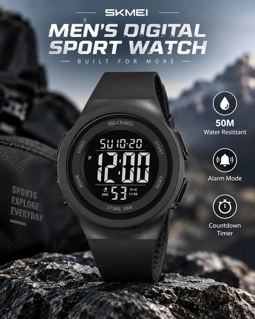 Men's Fashion Digital Watch, Casual Sporty Digital Watch with Luminous Dial & Alarm Mode, Waterproof Watch with Digital Display for Men